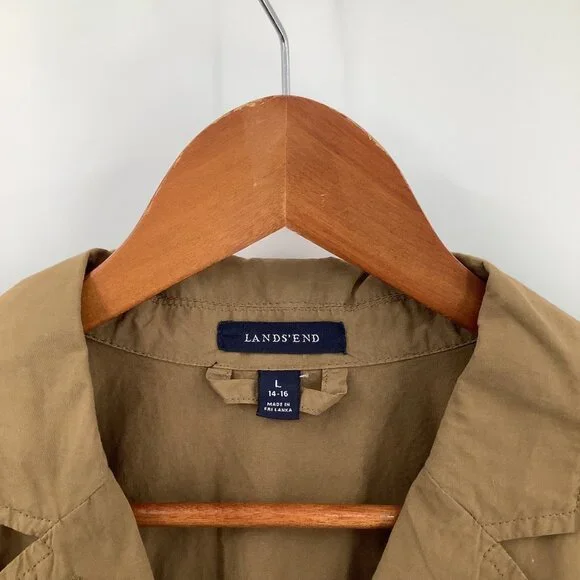 Lands' End Women's L 14-16 Khaki Safari Utility Jacket Cotton Blend - Picture 2 of 8